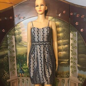 Max & Cleo Grey/Black Satin dress w/ dot details-8